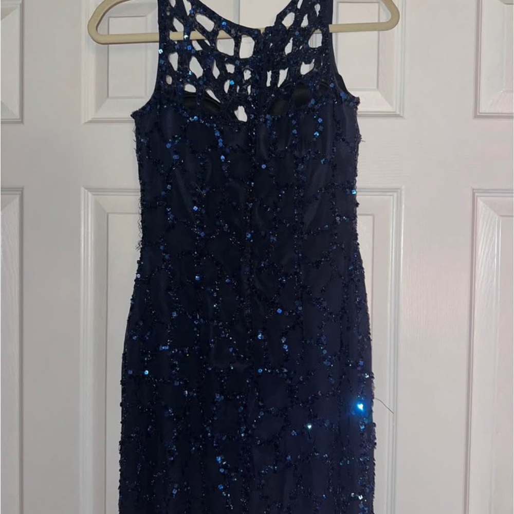 Elegant Navy Blue Sequin Dress